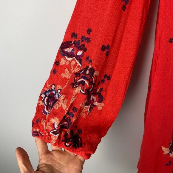 Free People Oxford Embroidered Floral Shift Mini Dress Red Combo Small - Picture 4 of 10